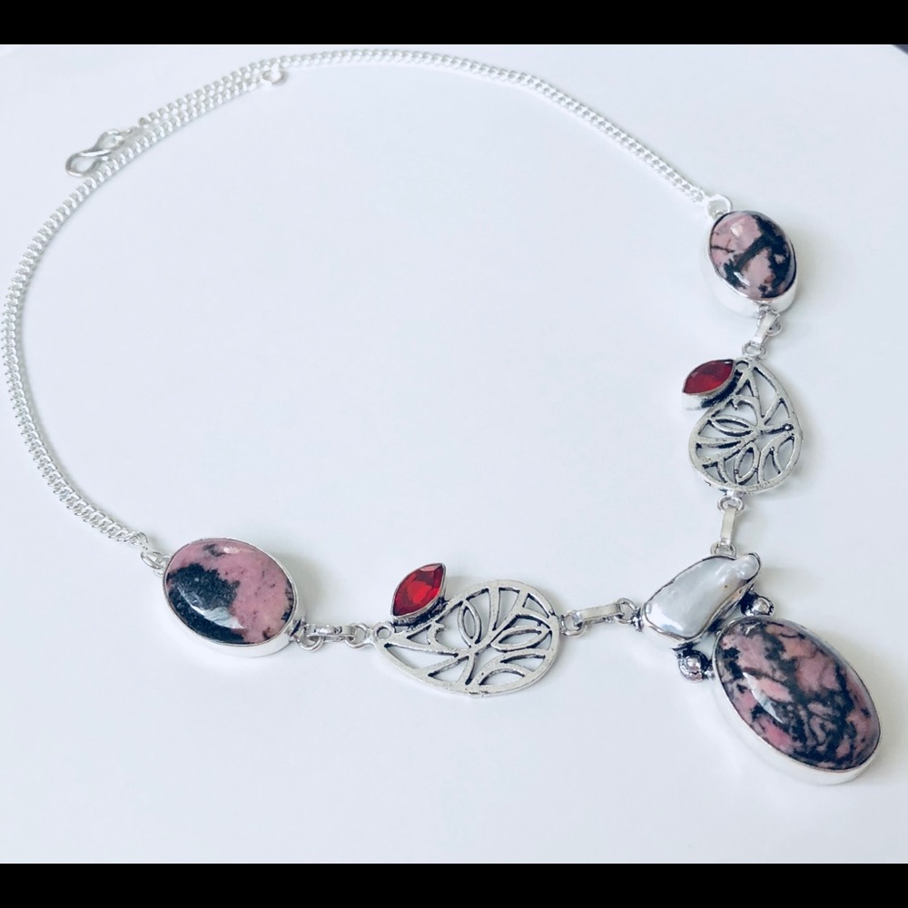 🎀🎈RHODOCHROSITE SILVER NECKLACE🛍💗